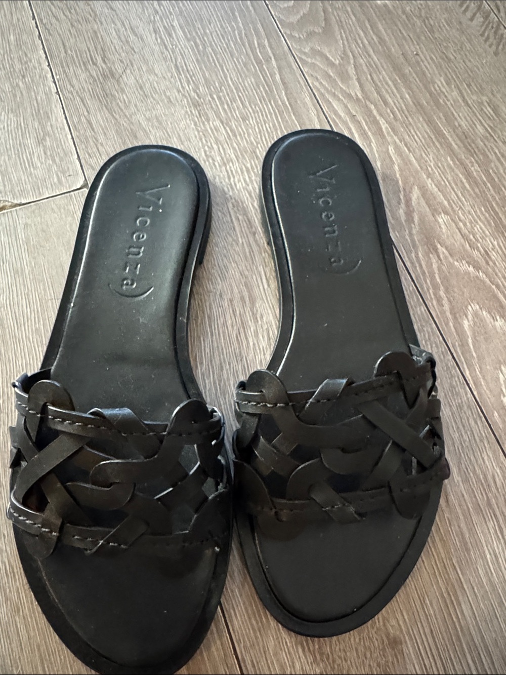 Vicenza Black Woven Slide Sandals for Women